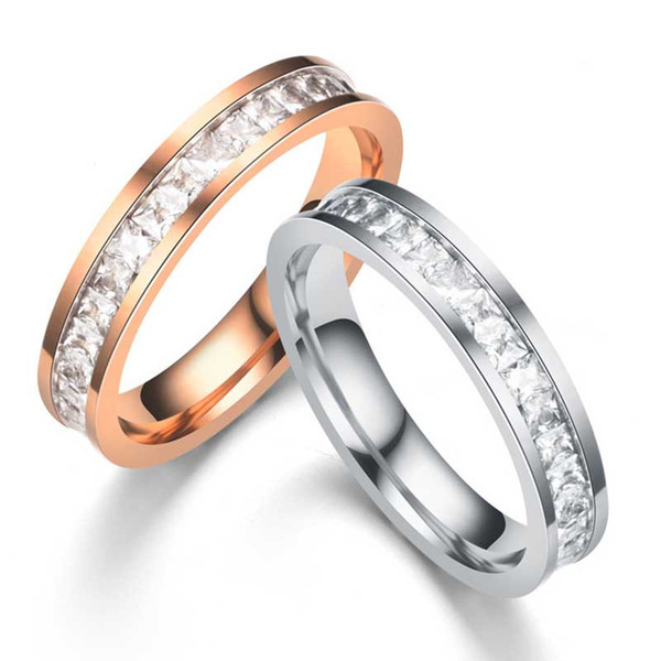 Stainless Steel Ring Rose Gold Diamond Ring Zircon Rings Couple Wedding Ring Bands Women Men Fashion Will and Sandy Drop Ship