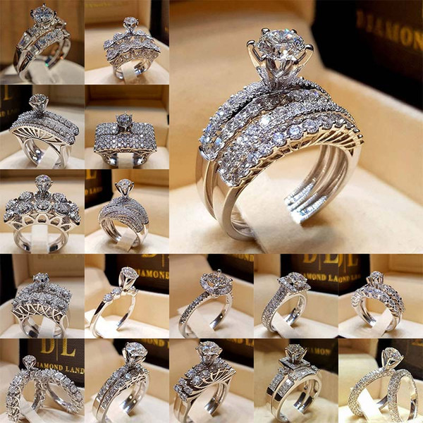 Diamond Crytal designer Ring Cubic Zirconia Ring Crown Wedding Ring Sets Wrap Bride Rings Band Fashion Jewelry wedding jewelry drop shipping