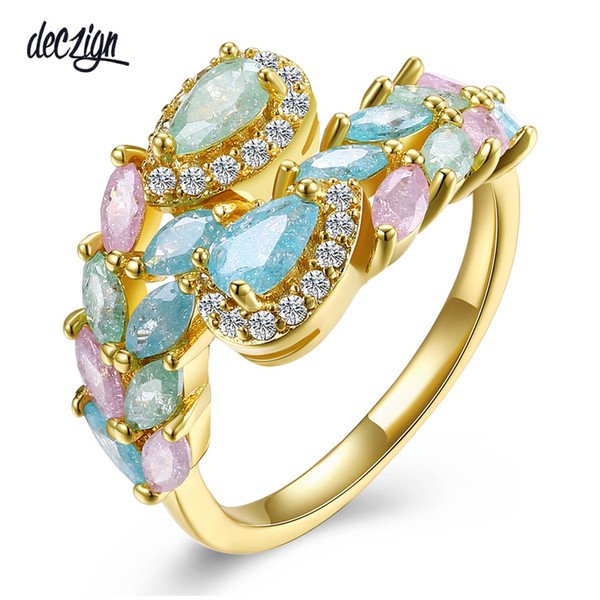 Deczign New recommend multi colorful rings Panicle design aneis Gold color multi zirconia jewelry Luxury jewellery women ring SJ29894