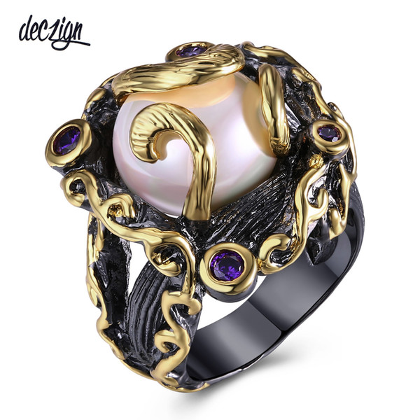 Deczign new Hot Selling Gothic Vintage Ring Purple CZ Crystal Bague Femme Wholesale Order Rings Fashion Jewelry SR2278