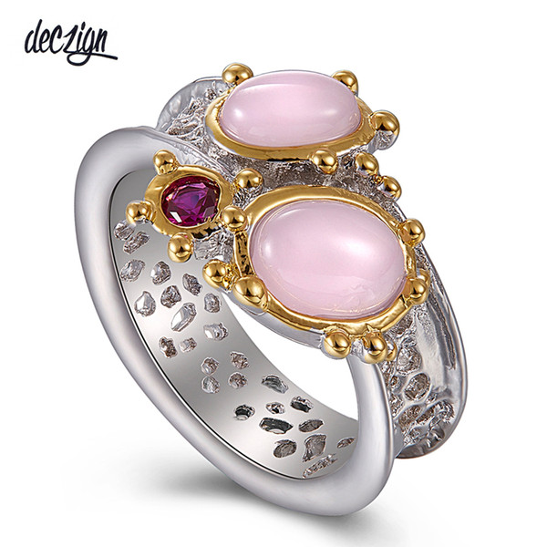 Deczign New Arrived Silver Gold Color Wedding Engagement Rings for Women Oval Pink Opal Hot Pick Chic Jewelry WA11667