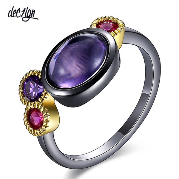 Deczign Premium Ring for Women Sharp Colors Oval and Round Shape Zircon Bezel Gun Gold Color Lead Free Metal WA11527