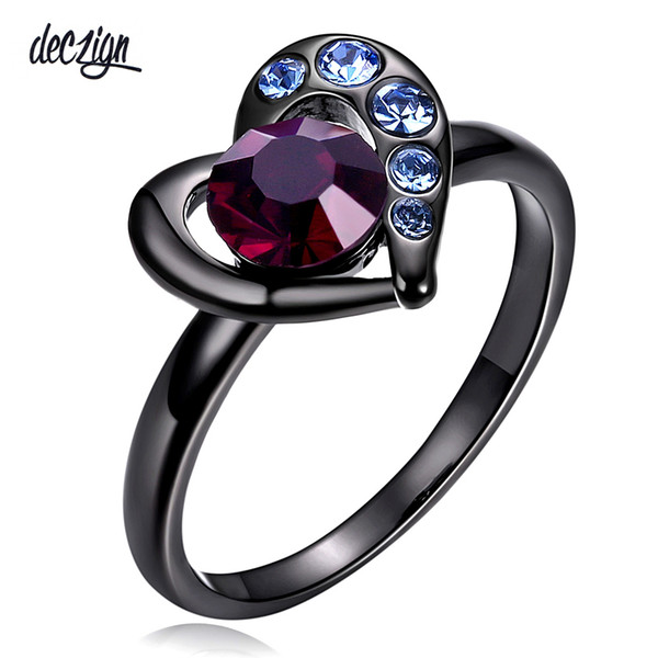 Deczign New Solitaire Heart Rings for Women Bridal Wedding Jewelry Blue Burgundy Red Crystal Anel Valentine's Gift Anills TK1300