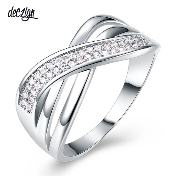 Deczign New Hollow Stacking Rings for Women Cross Braided Rhodium Gold Color Zircon Paved Anillos Drop Shipping YR6888