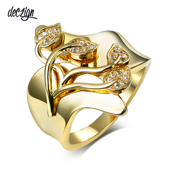 Deczign Romantic leafs design Ring Clear Crystal Zircon stones Gold/Rhodium Plated Birthday Gift Rings SJ24578