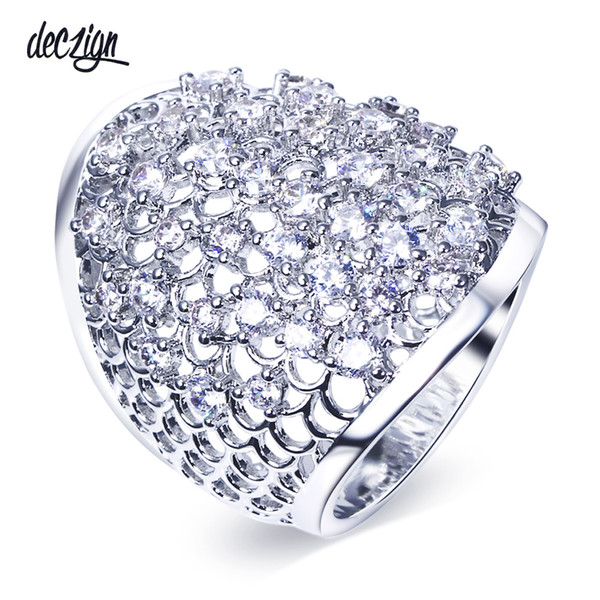 Deczign Trendy Wide face ring with high quality crystal bague femme white color alibaba-express anel fashion jewelry rings for women WA11255