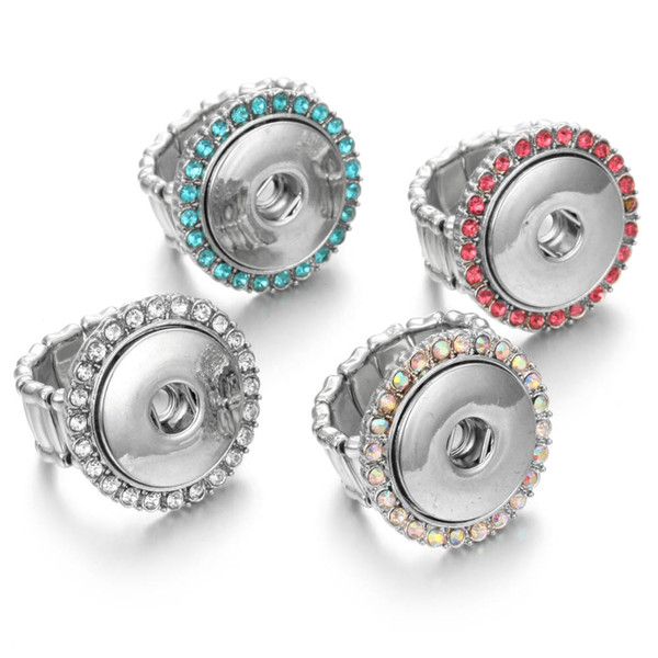 New Adjustable Rings Jewelry Silver Round Rhinestone Snaps Buttons Noosa Chunk Rings Jewelry Fit 18mm Snap Buttons for Women