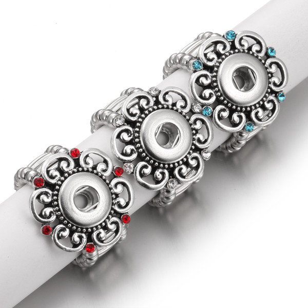 Hot Sale12mm Noosa Snaps Rings Jewelry Silver Flower Snaps Buttons Noosa Chunk Rings Jewelry Fit 12mm Snap Buttons for Girl