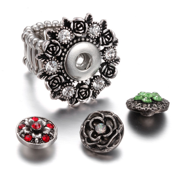 New 12mm Noosa Snaps Rings Jewelry Flower Snaps Buttons Noosa Chunk Rings Jewelry Fit 12mm Snap Buttons for Women