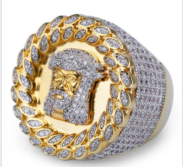 New European and American Fashion and Attractive Brand Jesus Head Ring with High-end Zircon Hip-hop Ring Jewelry