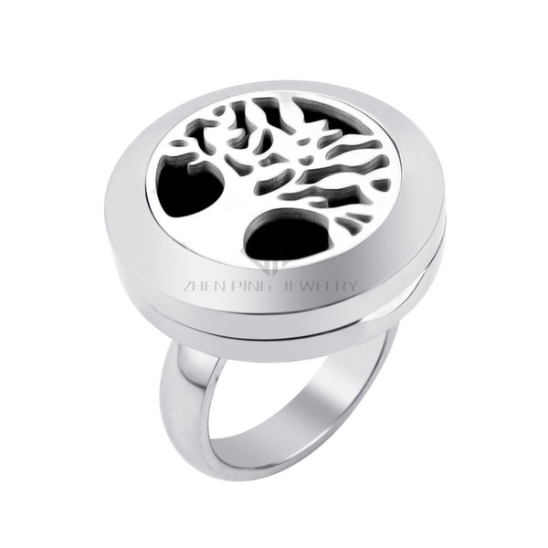 20mm Tree Essential Oils Perfume Stainless Steel Silver Aromatherapy Diffuser Locket Ring with Rhinestones drop shipping