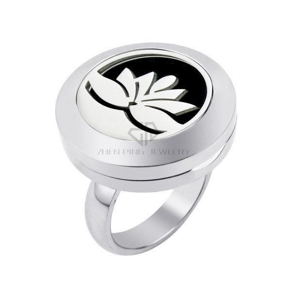 20mm Silver Lotus Essential Oils Magnetic Perfume Stainless Steel Aromatherapy Diffuser Locket Ring with Rhinestones drop shipping