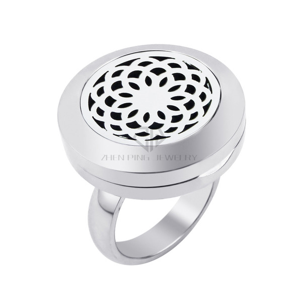 20mm Lotus Magnetic Essential Oils Perfume Stainless Steel Aromatherapy Diffuser Locket Ring with Rhinestones drop shipping