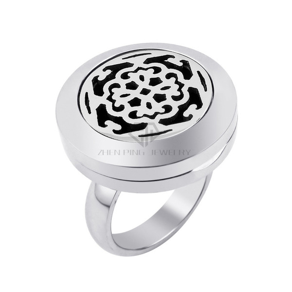 Figure flower(20mm) Magnetic Essential Oils Perfume Stainless Steel Aromatherapy Diffuser Locket Ring with Rhinestones drop shipping