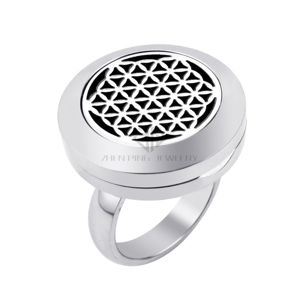 Seed of Life 20mm Essential Oils Stainless Steel Aromatherapy Diffuser Locket Ring with Rhinestones drop shipping