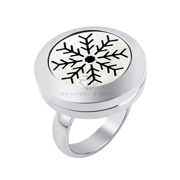 20mm Snow Magnetic Essential Oil Diffuser Ring Stainless Steel Aromatherapy Ring Perfume Diffuser Locket Ring with Rhinestones