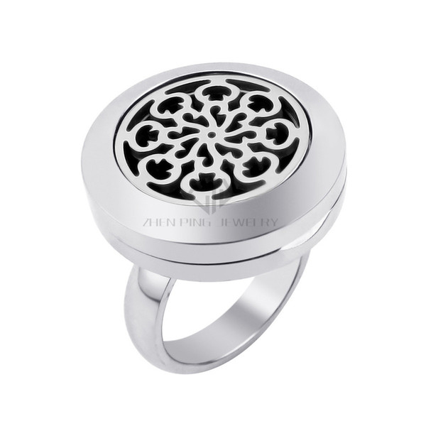 20mm Flower Magnetic Essential Oil Diffuser Ring Stainless Steel Aromatherapy Ring Perfume Diffuser Locket Ring with Rhinestones