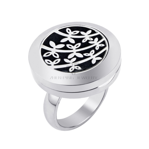 20mm Branches Magnetic Essential Oil Diffuser Ring Stainless Steel Aromatherapy Ring Perfume Diffuser Locket Ring with Rhinestones