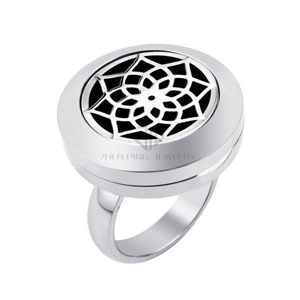 20mm Lotus Magnetic Essential Oil Diffuser Ring Stainless Steel Aromatherapy Ring Perfume Diffuser Locket Ring with Rhinestones