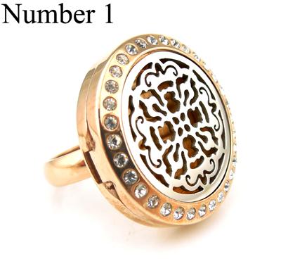 Gold Color Essential Oils 20mm Stainless Steel Perfume Locket Aromatherapy Diffuser Locket Ring with Rhinestones drop shipping