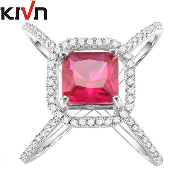 KIVN Fashion Jewelry Cross Over Blue CZ Cubic Zirconia Women Girls Bridal Wedding Engagement X Rings Christmas Birthday Gifts