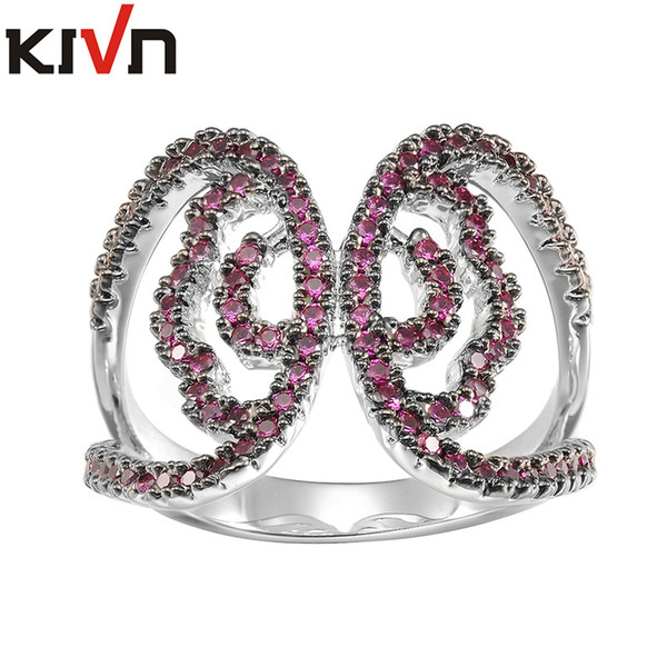 KIVN Fashion Jewelry Flower Luxury CZ Cubic Zirconia Womens Girls Wedding Rings Promotional Christmas Birthday Mothers Day Gifts