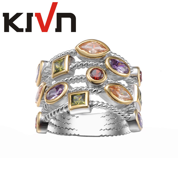 KIVN Fashion Jewelry Rope Multicolor CZ Cubic Zirconia Bridal Engagement Wedding Ring Bands for Women Birthday Christmas Gifts