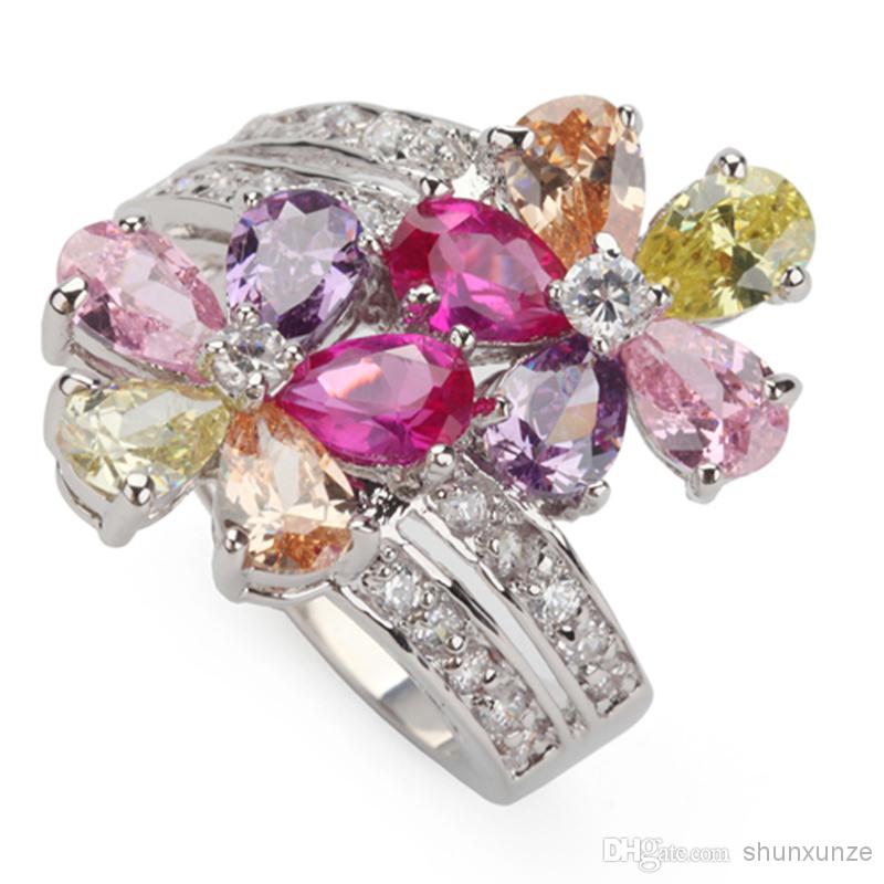 First class products Recommend Trendy Pink Amethyst Morganite Peridot Cubic Zirconia fashion Silver Plated RING R504 sz#6 7 8 9