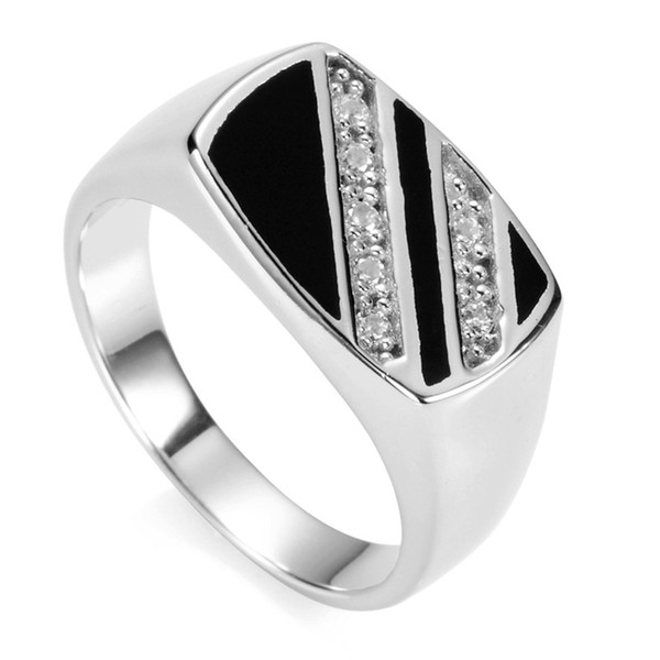 925 sterling silver Vintage Rings Black Resin and White Cubic Zirconia Rave reviews Noble Generous S--3777 sz#8 9 10 11 Favourite Shinning