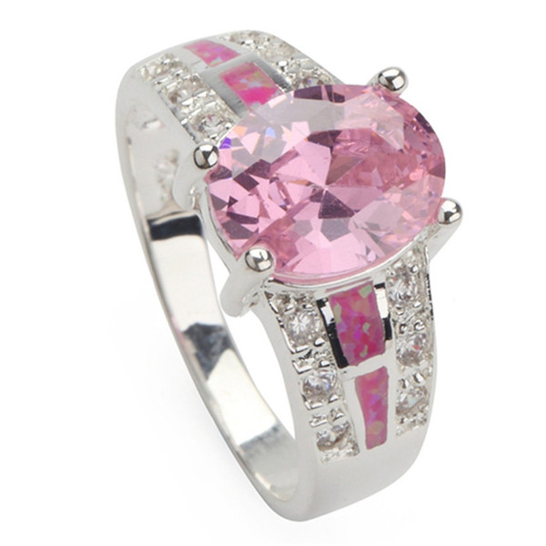 SHUNXUNZE rings for women Engagement wedding day christmas gifts sales sex Pink Cubic Zirconia and Pink opal silver Plated R109 size 6 7 8 9