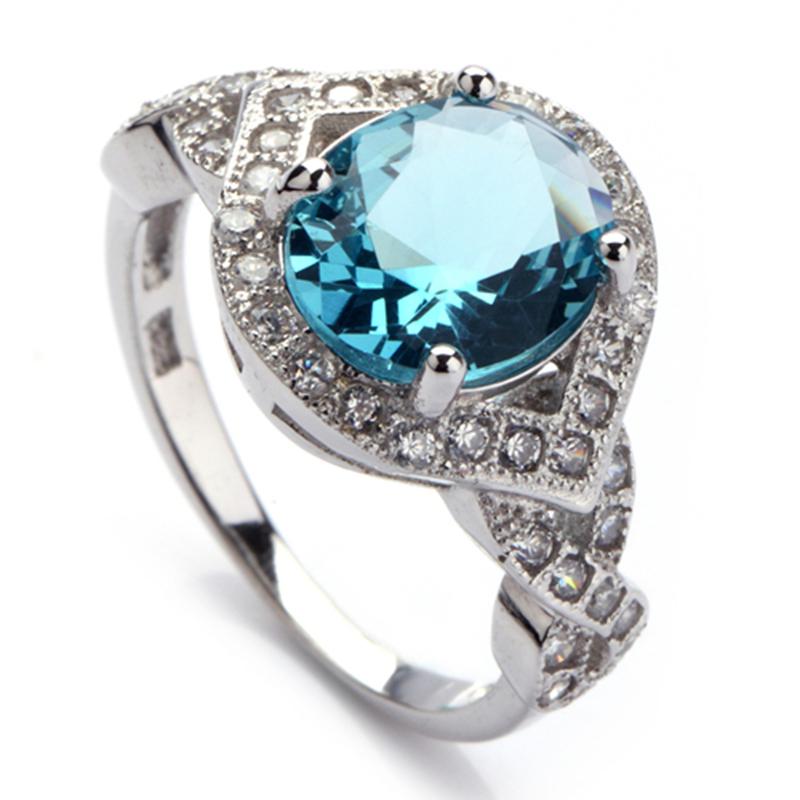 Engagement Wedding Exquisite Gift Fashion Dark Blue Cubic Zirconia sumptuousness jewelry Silver Plated RING Classic R3163 sz#6 8 9