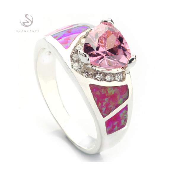 SHUNXUNZE rings for women Engagement wedding day christmas gifts sales Pink Cubic Zirconia with Pink opal silver Plated R341 size 6 7 8 9 10