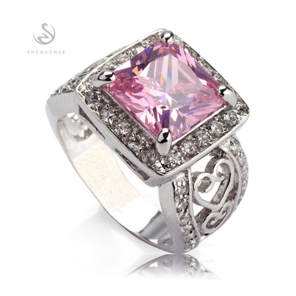 SHUNXUNZE Noble Generous rings for women Engagement wedding day christmas gifts sex sales Pink Cubic Zirconia Silver Plated R371 size 6 7 9