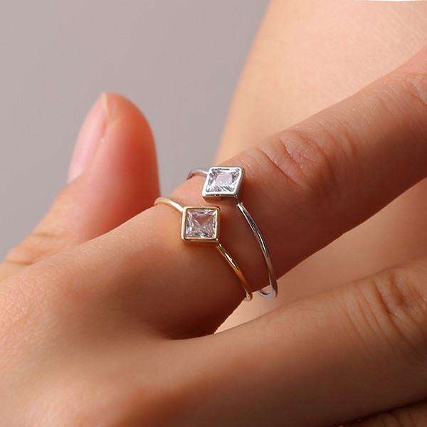 2018 Fashion Geometric Square CZ Crystal Stone Rings For Women Gold Silver Color Zircon Ring Female OL Vintage Exquisite Jewelry