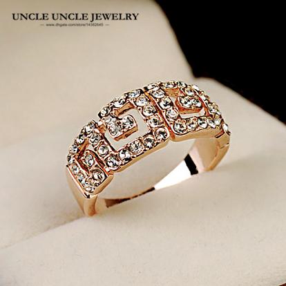 Brand Design Rose Gold Color Austrian Rhinestone Rome Design Single Row Lady Finger Ring