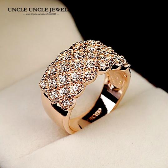 Rose Gold Color Clear Zirconia Fully Inlays Wide Style Woman Fashion Finger Ring Wholesale 2 Colors Christmas Gifts Accessories