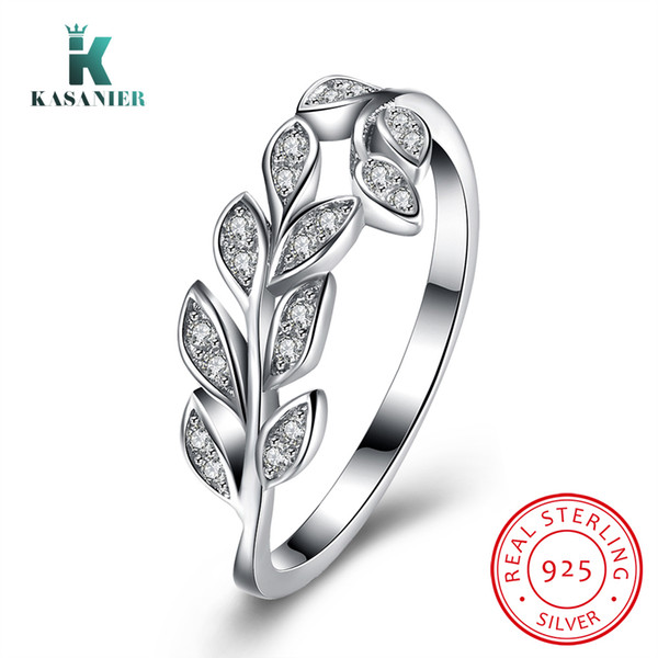 KASANIER S925 Sterling Silver Beautiful Olive branch Zircon Rings for women jewelry Engagement Wedding for women jewelry gift