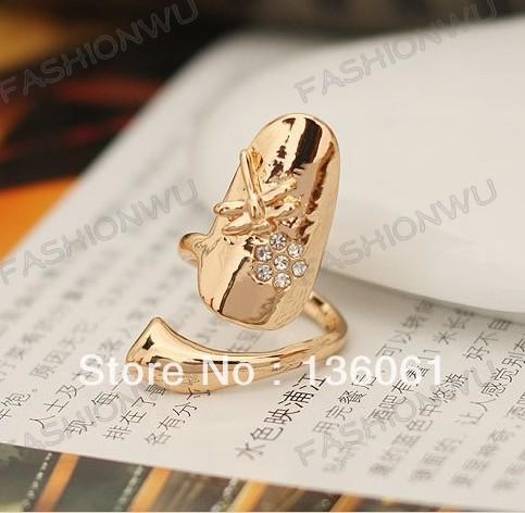 Exquisite Cute Retro Queen Dragonfly Design Rhinestone Plum Snake Gold/Silver Ring Finger Nail Rings Gift Bijoux Accessories 10pcs