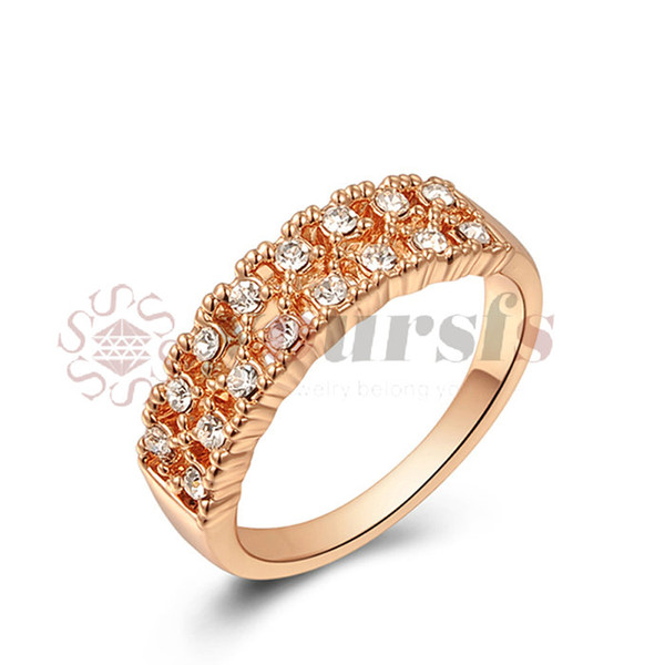 Yoursfs 18K Rose Gold Plated Double Line Crystal Ring Use Clear Austrian Crystal Bridal Ring