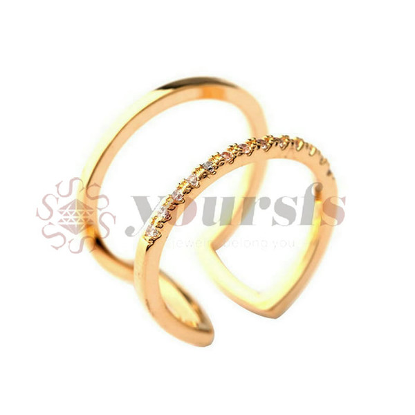 Yoursfs Vintage Open Women Rings Lovely Lady Double U Great Quality Zirconia Stone Queen Symbol Finger Ring