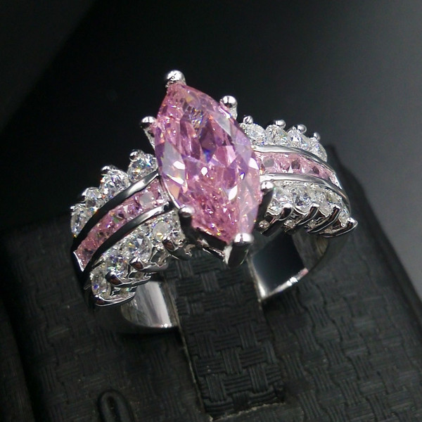 Sz 5/6/7/8/9/10 Engagement luxury Jewellery pink sapphire 925 sterling silver filled Wedding Diamonique simulated Diamond Women Ring gift