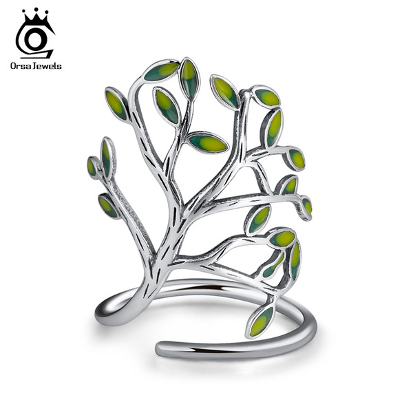 ORSA JEWELS Genuine 925 Ring Women Green Tree Branch Design Adjustable Wedding Jewelry For Women Party Gifts Wholesale SR90