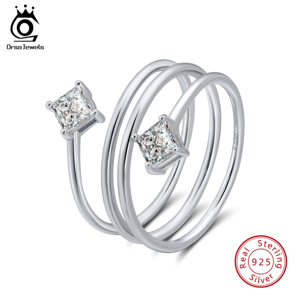 ORSA JEWELS Real 925 Sterling Silver Prong Setting Trendy Silver Wedding Bands Unique Design Female Rings Women ring with Stone SR61