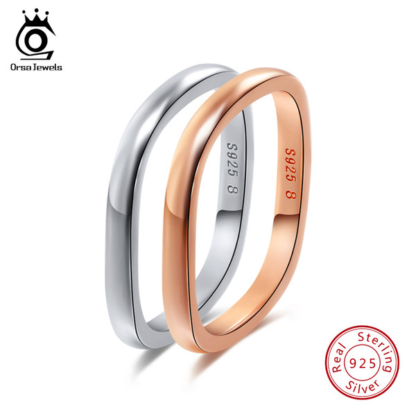 ORSA JEWELS Real 925 Silver Women Men Rings Sterling Silver Color Rose Gold Color 3 Styles Male Wedding Band Female Jewelry SR49