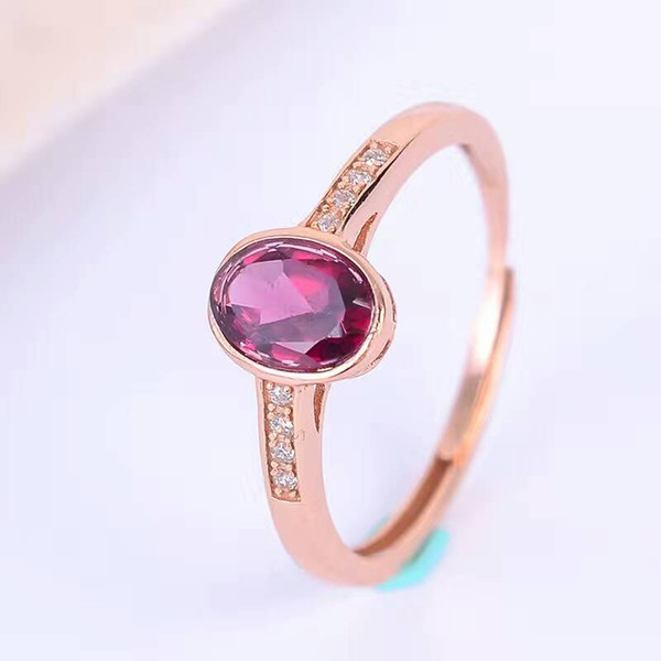 Simple design gemstone ring fashion solid 925 silver pyrope ring for woman 5mm*7mm natural pyrope garnet gemstone silver ring