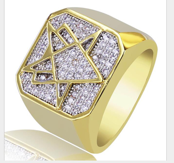 Geometric figure hip-hop men's ring gold-plated micro-inlaid gold ring fashion jewelry