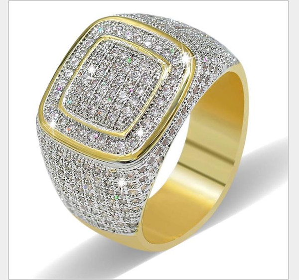 European and American gold-plated zircon ring hiphop hip-hop men's ring