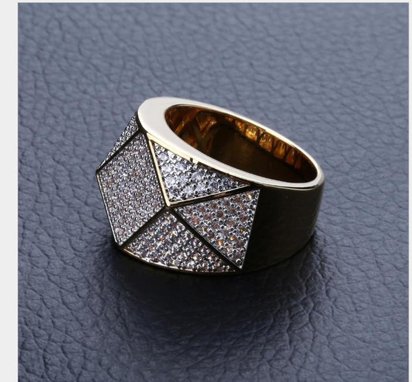 Diamond Polygon Personality Men's Ring with Zircon Double-color Hip-hop Ring Hiphop