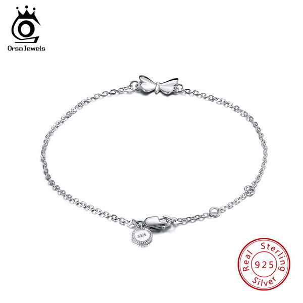 ORSA JEWELS 925 Sterling Silver Female Bracelets Butterfly Charm Lobster-claw-clasps Fashion Chain Bracelet Girl's Jewelry SB22