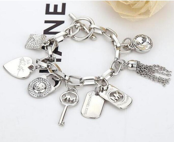 Luxury Bracelet Men's Women's Heart Tassel Key Charm Pendant Cuff Bracelet New Jewelry